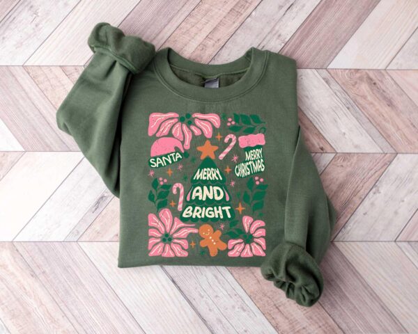 vintage christmas sweatshirt with merry bright trees design for women comfortable winter shirt for holiday celebrations