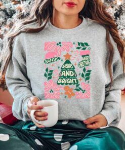 vintage christmas sweatshirt with merry bright trees design for women comfortable winter shirt for holiday celebrations jy6zo