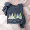 Vintage Christmas Sweatshirt with Merry  Bright Trees Design for Women Holiday Winter Shirt for Festive Celebrations and Comfort