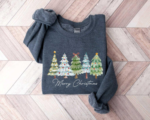 vintage christmas sweatshirt with merry bright trees design for women holiday winter shirt for festive celebrations and comfort