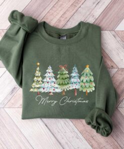 vintage christmas sweatshirt with merry bright trees design for women holiday winter shirt for festive celebrations and comfort yfmdd