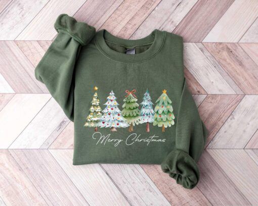 vintage christmas sweatshirt with merry bright trees design for women holiday winter shirt for festive celebrations and comfort yfmdd