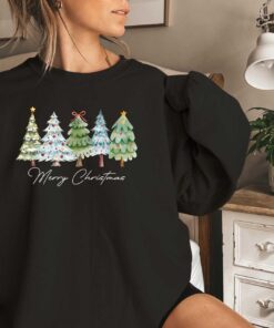 vintage christmas sweatshirt with merry bright trees design for women holiday winter shirt for festive celebrations and comfort zboj9