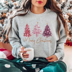 vintage christmas sweatshirt with merry christmas trees design for holiday celebrations and winter wear kf9lk