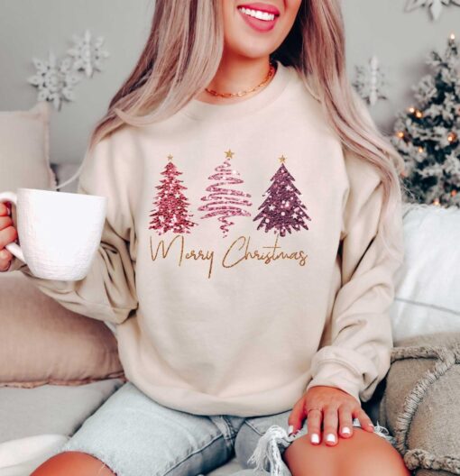 vintage christmas sweatshirt with merry christmas trees design for holiday celebrations and winter wear titze