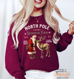 vintage christmas sweatshirt with north pole reindeer design retro style long sleeve shirt for holiday celebrations gazxz