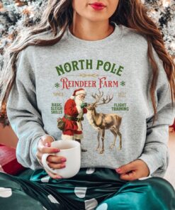 vintage christmas sweatshirt with north pole reindeer design retro style long sleeve shirt for holiday celebrations ul2hr