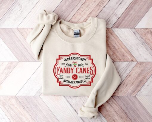 vintage christmas sweatshirt with olde fashioned candy canes design for women retro style xmas shirt