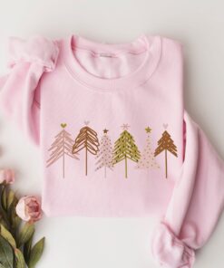 vintage christmas sweatshirt with pink christmas trees design for women comfortable crewneck holiday apparel skbsf