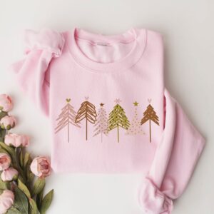 vintage christmas sweatshirt with pink christmas trees design for women comfortable crewneck holiday apparel skbsf