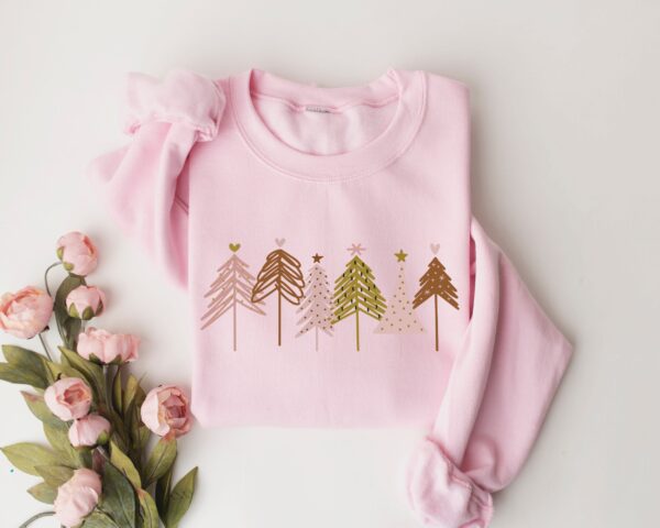 vintage christmas sweatshirt with pink christmas trees design for women comfortable crewneck holiday apparel skbsf