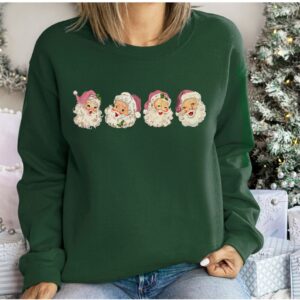 vintage christmas sweatshirt with pink santa claus design and retro style for a unique holiday look opfjr