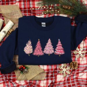 vintage christmas sweatshirt with pink tree design for women holiday apparel for winter celebrations and festive gatherings afuuk scaled