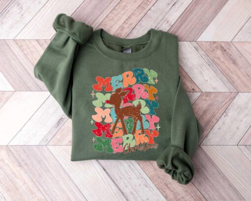 vintage christmas sweatshirt with reindeer antlers design for unisex holiday wear foqf0