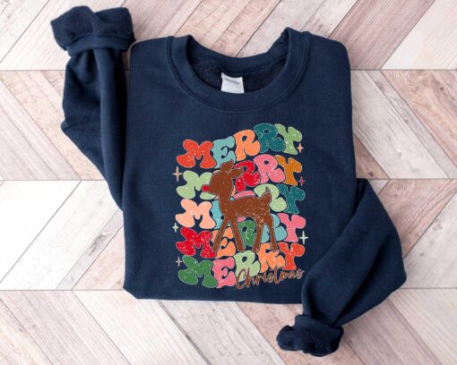 vintage christmas sweatshirt with reindeer antlers design for unisex holiday wear