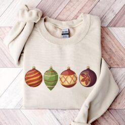 Vintage Christmas Sweatshirt with Retro Ornaments Design for Women  Unique Vintage T Shirt for Holiday Celebrations