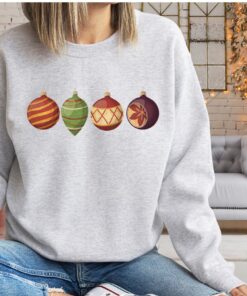 vintage christmas sweatshirt with retro ornaments design for women unique vintage t shirt for holiday celebrations yasuh