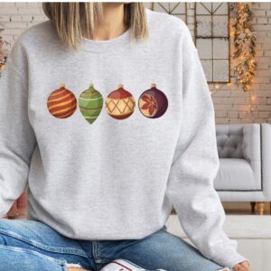 vintage christmas sweatshirt with retro ornaments design for women unique vintage t shirt for holiday celebrations yasuh