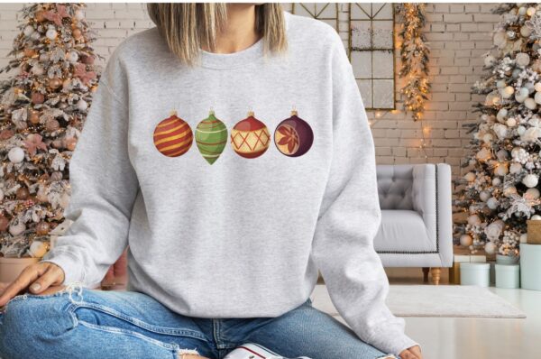 vintage christmas sweatshirt with retro ornaments design for women unique vintage t shirt for holiday celebrations yasuh