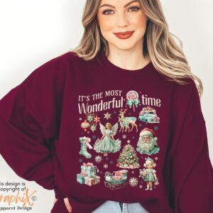 vintage christmas sweatshirt with retro pink design and fun doodle print for winter wear 6upnj