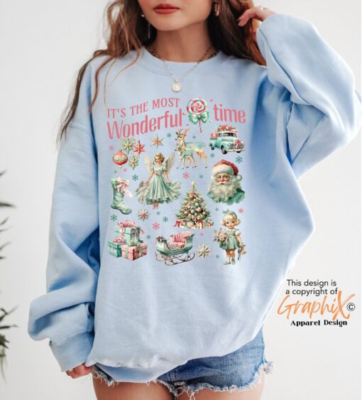 vintage christmas sweatshirt with retro pink design and fun doodle print for winter wear czlyi