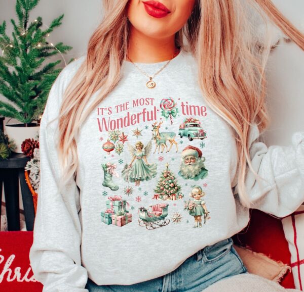 vintage christmas sweatshirt with retro pink design and fun doodle print for winter wear h1fpl