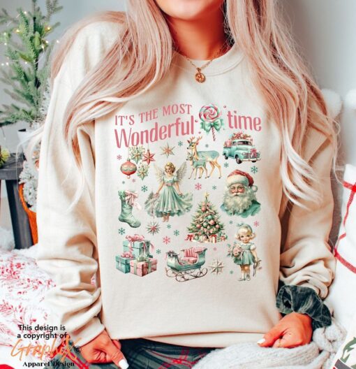 vintage christmas sweatshirt with retro pink design and fun doodle print for winter wear u9ggh