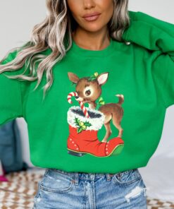 vintage christmas sweatshirt with retro reindeer design and cute baby deer print for a unique holiday look 4dygw