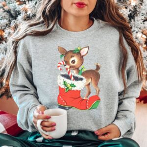 vintage christmas sweatshirt with retro reindeer design and cute baby deer print for a unique holiday look odmai scaled