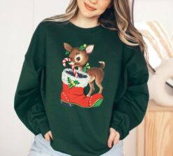 vintage christmas sweatshirt with retro reindeer design and cute baby deer print for a unique holiday look orueo