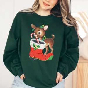 vintage christmas sweatshirt with retro reindeer design and cute baby deer print for a unique holiday look orueo