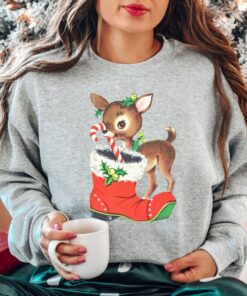 vintage christmas sweatshirt with retro reindeer design in pink cute baby deer shirt for holiday celebrations and festive gatherings u5nx0 scaled