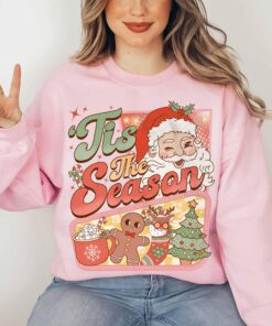 vintage christmas sweatshirt with retro santa claus design and hot cocoa graphic for a fun winter look 7fsvw