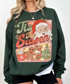 vintage christmas sweatshirt with retro santa claus design and hot cocoa graphic for a fun winter look d4sy3