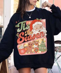 vintage christmas sweatshirt with retro santa claus design and hot cocoa graphic for a fun winter look hb04j