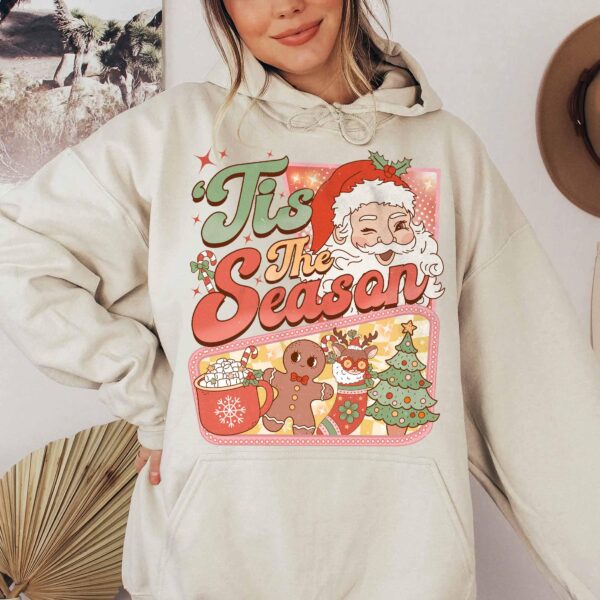 vintage christmas sweatshirt with retro santa claus design and hot cocoa graphic for a fun winter look z1fr0