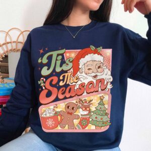 vintage christmas sweatshirt with retro santa claus design and hot cocoa graphic for a fun winter look zpzoc