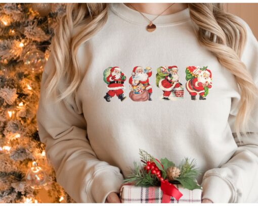 vintage christmas sweatshirt with retro santa design for women comfortable and stylish holiday apparel