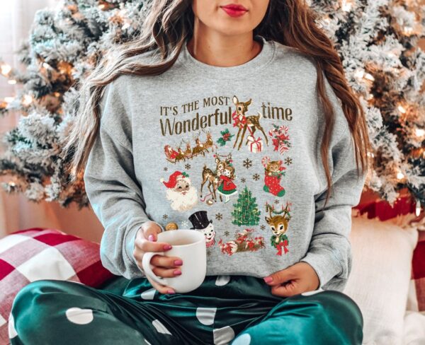 vintage christmas sweatshirt with retro santa doodles for winter apparel and holiday style ysmsu