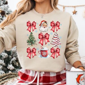 vintage christmas sweatshirt with santa claus design and red bow for holiday comfort and style h4dgr