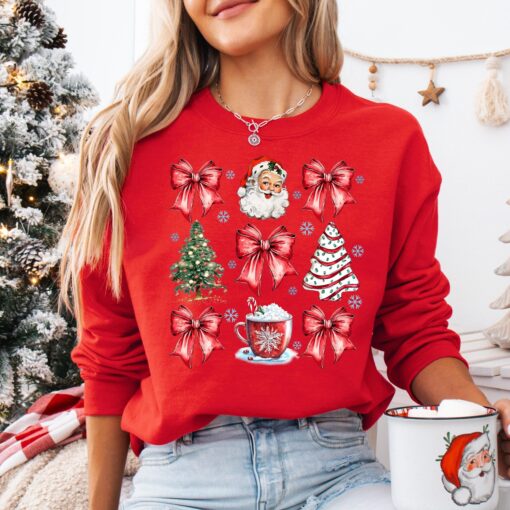 vintage christmas sweatshirt with santa claus design and red bow for holiday comfort and style jpkbl scaled