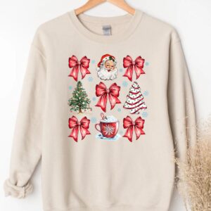 vintage christmas sweatshirt with santa claus design and red bow for holiday comfort and style muke8