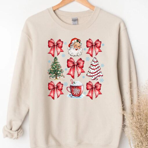 vintage christmas sweatshirt with santa claus design and red bow for holiday comfort and style muke8 scaled