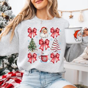 vintage christmas sweatshirt with santa claus design and red bow for holiday comfort and style xm8ar