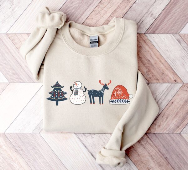 vintage christmas sweatshirt with scandinavian doodles and nordic folk art reindeer design for a unique holiday style ww2wv