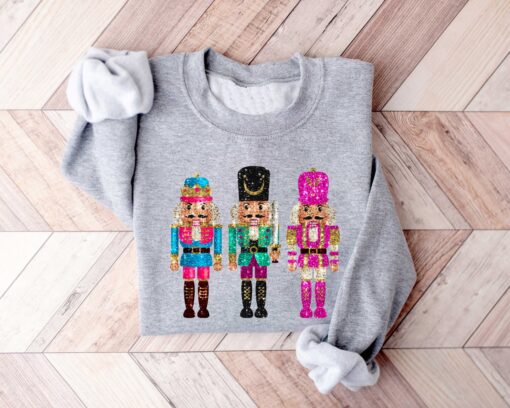 vintage christmas sweatshirt with sequin nutcracker design for family gatherings and holiday celebrations 992lj scaled