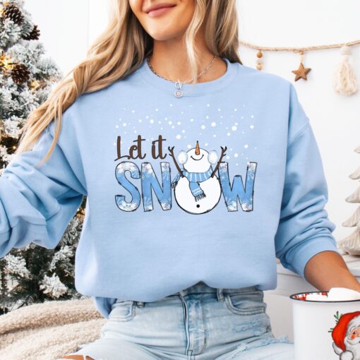 vintage christmas sweatshirt with snowman design let it snow crewneck funny holiday shirt for women emcgm scaled