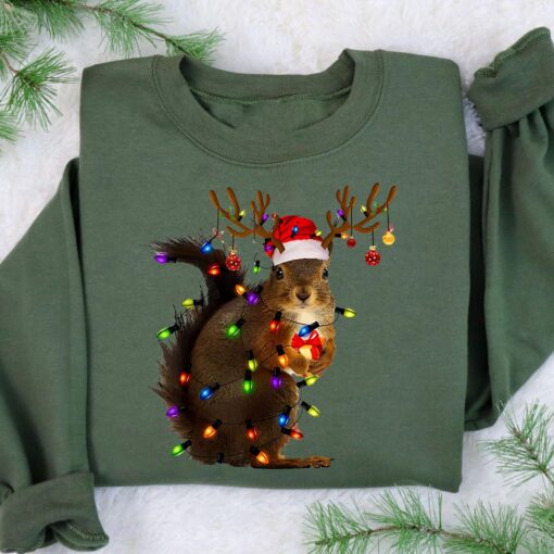 vintage christmas sweatshirt with squirrel design and santa hat tee for festive holiday style b7tch scaled