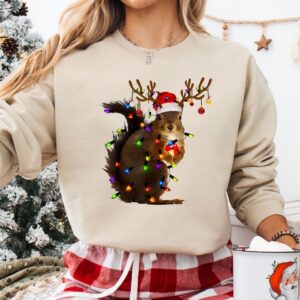 vintage christmas sweatshirt with squirrel design and santa hat tee for festive holiday style kf5do