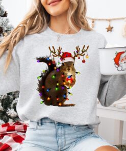 vintage christmas sweatshirt with squirrel design and santa hat tee for festive holiday style raddq scaled